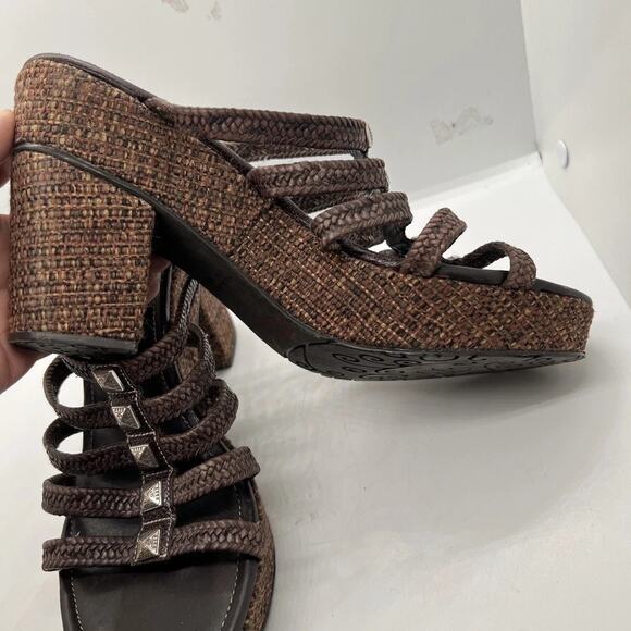 Brighton‎ Size 8.5 Brown Aspen 4" Platform Heel Open Toe Strappy Slip On Sandals - Picture 3 of 11